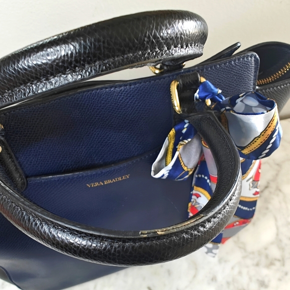 🩷SOLD💚 Vera Bradley Leather "Morgan" Black & Blue Trapeze 2-Way Bag | Rare - Picture 8 of 12